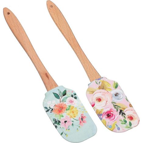 Set aus 2 Silikon-Spateln zum Abkratzen von Kuchen und Cremes mit Holzgriffen. (1/5)