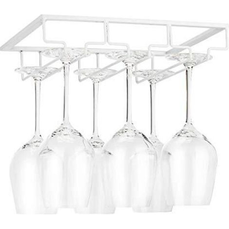 Support de Verre à Vin - Porte-Verres à Pied Suspendu sous Armoire en Métal avec Vis, Support de Rangement pour Verre en Fer Inoxydable avec 3 Rangées pour Cuisine, Bar, Restaurant Blanc (1/4)