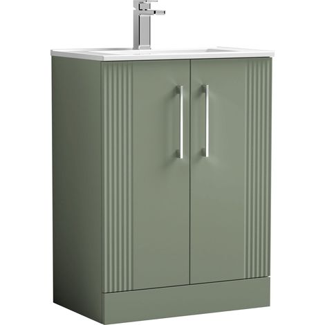 Nuie Deco Floor Standing 2-Door Vanity Unit with Basin-2 600mm Wide - Satin Green (1/5)