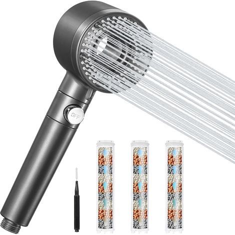 Soffione doccia Blendura con filtro per il risparmio idrico, soffione con 5 tipi di getto, soffione anticalcare con 3 filtri, grigio (1/5)
