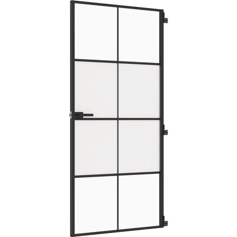 Porte intérieure mince noir 93x201,5 cm verre trempé aluminium