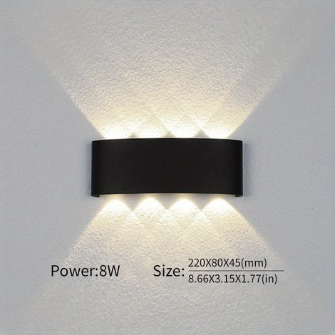 (Lumière naturelle - 8 W, sans capteur) Applique murale LED étanche IP66 (éclairage vers le haut et vers le bas) pour intérieur et extérieur, idéale pour chambre, salon, couloir. (1/5)