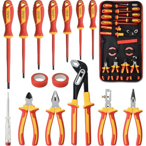 Lot de 15 tournevis et pinces isolés 1000 V en acier CR-V cruciforme magnétique Phillips à fente Pozidriv Torx, tournevis isolant (1/5)