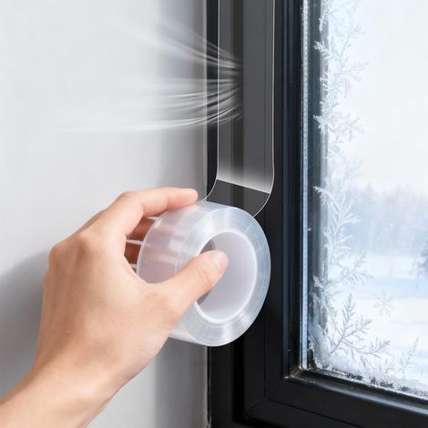 Joint Isolation Ruban d'étanchéité pour Porte et Fenêtre 5cm10M, Ruban Résistant aux Intempéries Transparente Autocollant pour Fenêtre d'hiver Anti Vent Poussière l'air Froid (1/5)