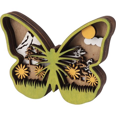 Décoration murale en bois forestier papillon 3D creux ornement sculpture artisanale cadeau Noël Pâques Nouvel An décoration maison (1/4)