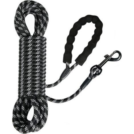 Laisse de Traction pour Chiens, Laisse de Dressage pour Grands et Petits Chiens, Laisse pour Chiens avec dragonne Stable, Crochet à Mousqueton 360°, réflecteurs (Noir-0.8cm, 10M)