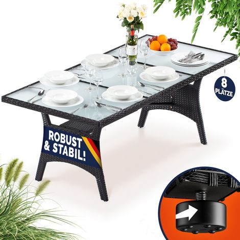 CASARIA® XL Polyrattan and Glass Garden Furniture Table With Shelf  190x90x74cm   Black (1/5)