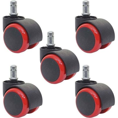 Lot de 5 roulettes pivotantes pour chaise, 50 mm, en plastique polyuréthane rouge (1/4)