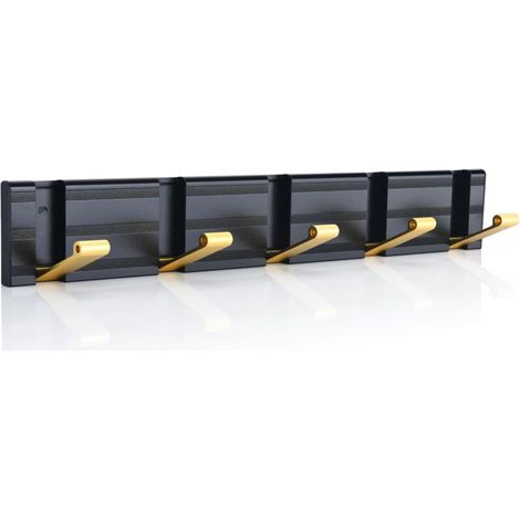 Porte Manteau Mural avec 5 Pliant Crochets, Noir Or Modernes Patere Murale peu Encombrant, Matériau en Aluminium Spatial, Résistants Patere Porte Manteau pour Serviettes Vêtements Chapeaux (1/4)