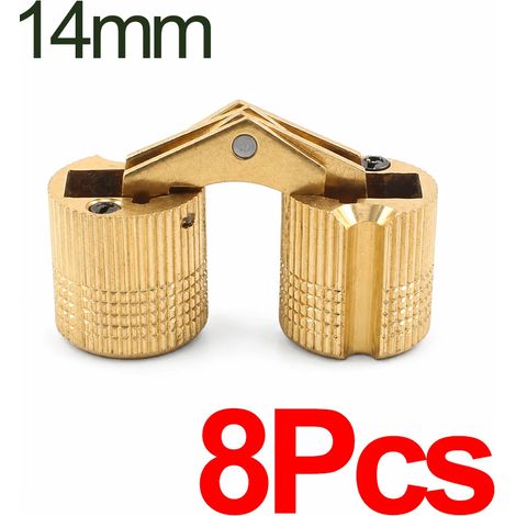 (14 mm - Lot de 8 - Chine continentale) Charnière invisible en laiton à barillet, ouverture à 180°, pour portes et meubles. Quincaillerie cylindrique dissimulée de 8 à 16 mm pour caissons de meubles. (1/5)