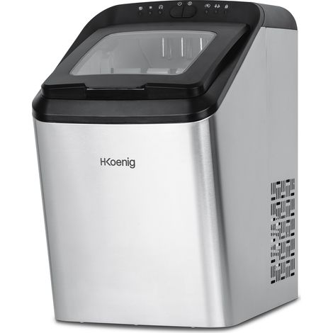 HKoenig KBP40 Máquina de Hacer Hielo, Potencia 145 W, Diaria 15 Kg, Ciclo Producción 9 Mins, 2 Tamaños Cubitos, Capacidad Bandeja 2,8 L, Indicador Nivel de Agua, Acero Inoxidable, Accesorios (1/5)
