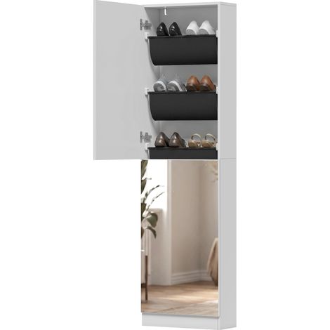 HOMCOM Scarpiera a Specchio Slim con 5 Ripiani e Mensola Inferiore Bianco (1/5)