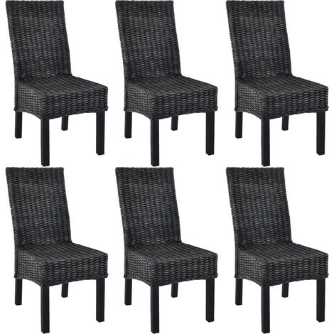 Esszimmerstühle 6 Stk. Schwarz Kubu Rattan und Mangoholz