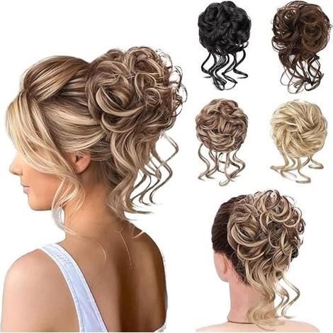 Chignon per capelli - Ondulato e spettinato - 4 pezzi - Capelli ricci - Naturale - Comodo (1/4)