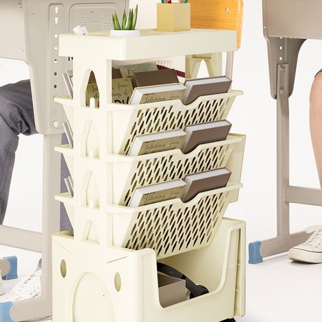 Mehrstufiges, freistehendes Aufbewahrungsregal mit Rollen, mobiles Bücherregal, unverzichtbar für Studentenbüros und andere diverse Gegenstände, Küche und Arbeitszimmer, Farbe Khaki. (1/5)
