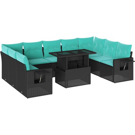 Maison Exclusive - 10-teiliges Gartensofa-Set mit Kissen, schwarz (1/5)