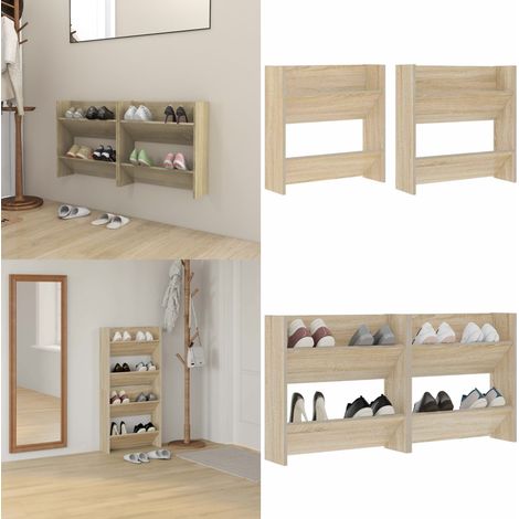 Wand-Schuhschränke 2 Stk. Sonoma-Eiche 60x18x60cm Holzwerkstoff - Schuhregal - Holzschrank (1/5)