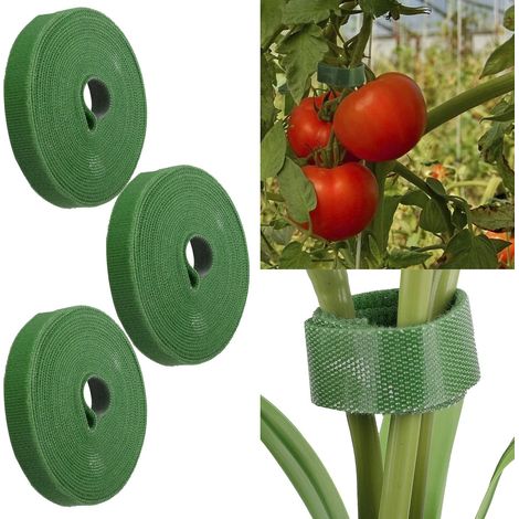Set mit 3 wiederverwendbaren Nylon-Pflanzenbindern für Gartenpflanzen, Blumenzweige, Tomaten, als Stütze für Zimmer- und Gartenpflanzen zur optimalen Wachstumsförderung – 5 m x 1 cm – Grün (1/5)