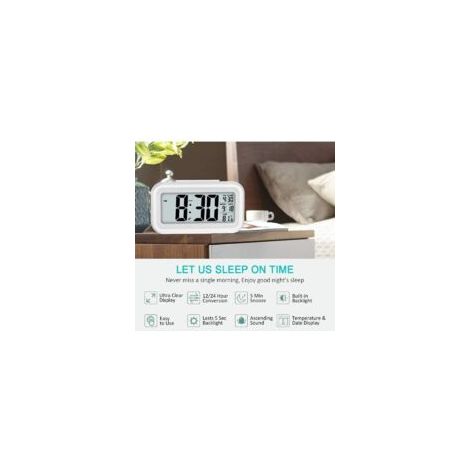 Digitaler Reisewecker, geräuschloses LED-Display für Kinder und Erwachsene, Temperaturkalender, Nachtlicht mit Schlummerfunktion – Crezuo
