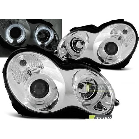Paire de feux phares Mercedes classe C W203 00-04 angel eyes chrome-27361464