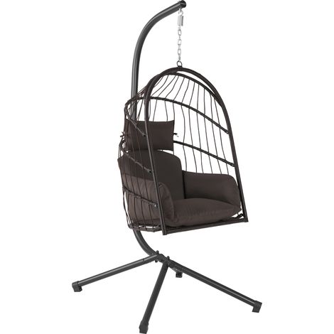 HinHocker Hängesessel mit Gestell, Braun, Hängeschaukel für Indoor und Outdoor, Schaukelstuhl