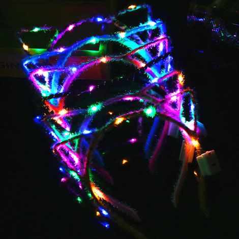 10 Pièces Bandeau Chat LED Aléatoire, Serre-tête Lumineux pour Fête Concert Déguisement (1/5)