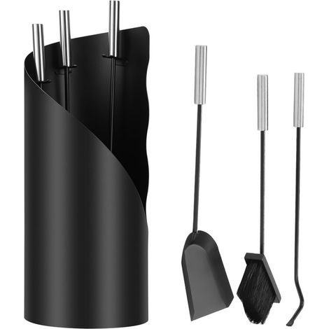 Ensemble d'accessoires pour cheminée, ensemble d'accessoires pour poêle, ensemble pour cheminée, noir, 4 pièces