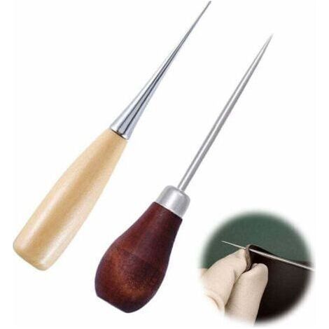 Awl with Wooden Handle Eyeless Awl DIY Awl Handled Hole Punching Tools for Leatherworking Hand Stitcher Triomphe 12 cm 2 Pieces (1/4)