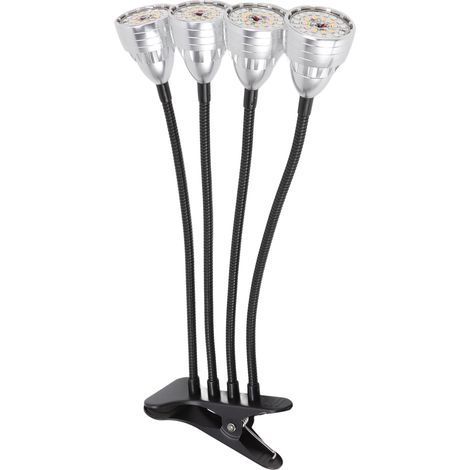 Lampe de croissance LED en alliage d'aluminium à 4 têtes, flexible et réglable, avec clip de fixation pour plantes d'intérieur. (1/5)