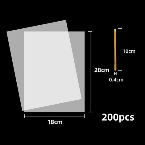 200 cellophane bags 21x30/17x25/15x20/10x15cm Transparent candy bags Biscuit bags with metal ribbons for bread, biscuits, guest gifts for children's birthday (1/5)