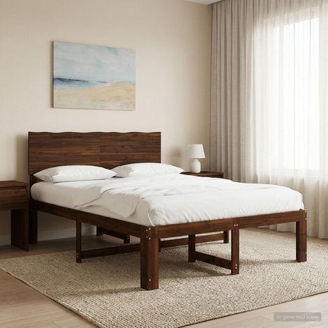 Cama doble con cabecero ROSTOCK Marrón Oscuro 150 x 200 cm (1/5)