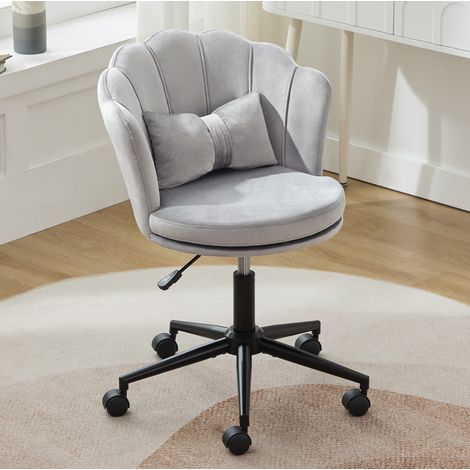 Chaise de bureau pivotante 360° en velours gris, hauteur réglable, avec roulettes DESVIAE (1/5)