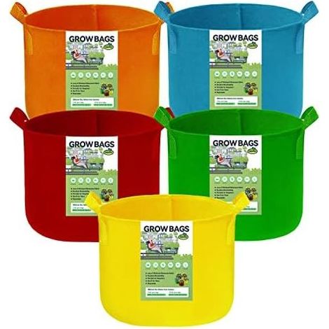 Set mit 5 mehrfarbigen Pflanzsäcken aus Vliesstoff für Gartenpflanzen, Tomaten, Gemüse und Blumen – 10 Gallonen (40 l) (1/5)