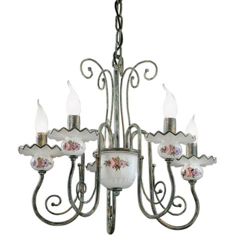 Lampadario Classico Sanremo Metallo E Ceramica Verde Sfumato Oro 5 Luci E14 (1/5)