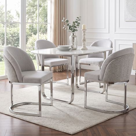 Lote de 6 sillas de comedor modernas de chenilla gris claro y plateado DESVIAE (1/5)