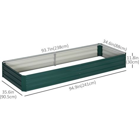 Jardinière surélevée galvanisée 95'' x 36'' x 12'', bac à fleurs en métal surélevé pour la culture de fleurs, d'herbes aromatiques et de plantes succulentes, verte (1/5)