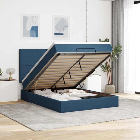 VidaXL Cadre de lit ottoman avec matelas bleu 140x190 cm tissu (1/5)