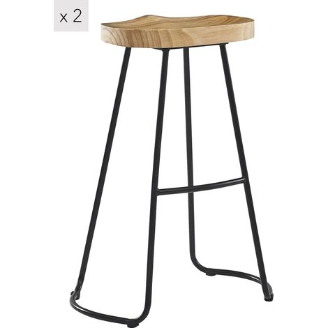 Nordlys - Lot de 2 Tabourets de Bar Metal Bois Industriels