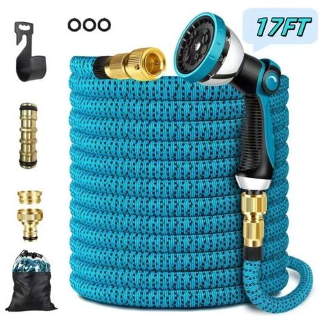 QORVA-Tuyau d'arrosage extensible avec 10 jets, compatible avec les robinets de 1,27 cm et 1,9 cm. Tuyau flexible et léger pour jardiner, arroser et nettoyer, avec sac de transport.