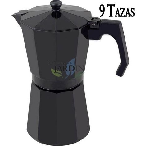 Cafetera de aluminio negro de inducción 9 tazas, cafetera resistente, apta para inducción