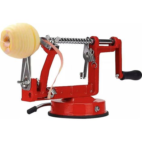Pelador de manzanas, pelador de manzanas duradero de aleación de magnesio fundido cromado con cuchillas de acero inoxidable y potente base de succión para manzanas y patatas (rojo) (1/5)