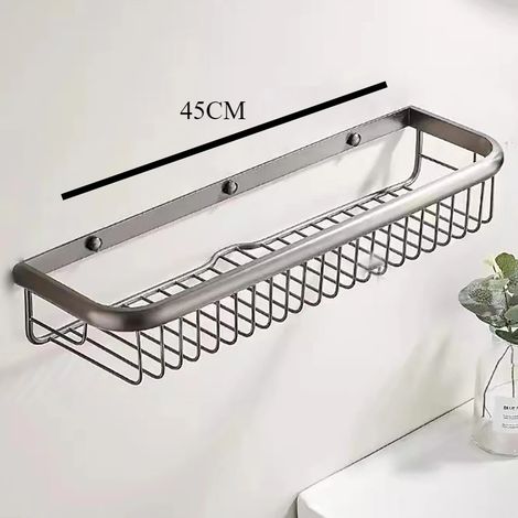 Panier de rangement mural à un niveau pour savon/éponge (45 cm, gris anthracite) en cuivre doré rose / accessoire de salle de bain (1/5)