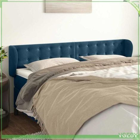 Tête de lit - 3117642 - Oreilles - Bleu foncé - Velours - Hauteur réglable (1/5)