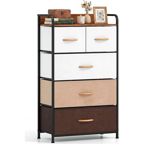 COSTWAY Cassettiera con Cassetti in Tessuto, Cassettiera Camera da Letto con Maniglie in Legno e Struttura Metallica, Mobile Contenitore Salvaspazio per Soggiorno e Corridoio, Multicolore (5) (1/5)