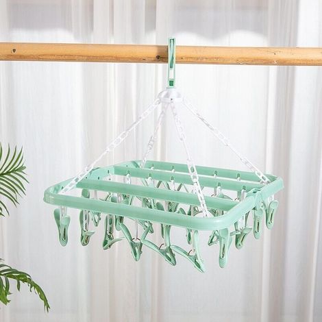 1pc étendoir Chaussette, étendoir Chaussettes Pliant pratique avec 32 Pinces à Linge en Plastique pour Chaussettes, sous-vêtements,vert (1/4)