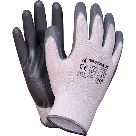 Guantes Gnitrex (rteni) de poli茅ster y nitrilo, blanco-gris, 10 - 12.0 PAR - REK GNITBS10