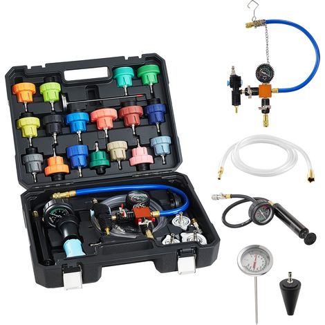 Kit Testeur de Pression du Système de Refroidissement Automobile 31PCs, Kit de Recharge sous Vide de Radiateur avec 3 Adaptateurs Métalliques, Pompe de Pression, Remplissage en Alu-Plastique (1/5)