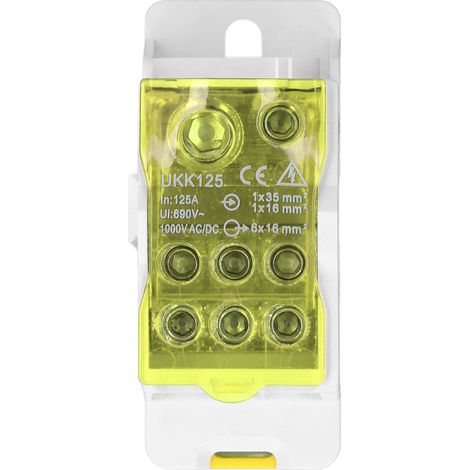 Boîte de distribution sur rail DIN, bornier électrique universel, boîte de jonction pour connecteurs de câbles d'alimentation, 690 V, 125 A, jaune (1/5)