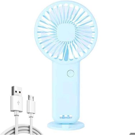 Mini ventilateurs portables 600mAh,rechargeables par USB,3 Modes avec support de téléphone pour voyage,maquillage- Bleu[F98219]