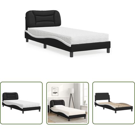 The Living Store Bett mit Matratze Schwarz und Weiß 80x200 cm Kunstleder - Bettauflage - Doppelbett - Boxspringbett - Schlafzimmermöbel - Kunstlederbett (1/5)